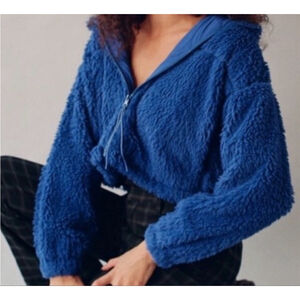 Women's BDG Blue Fuzzy Cropped Hoodie jacket M
